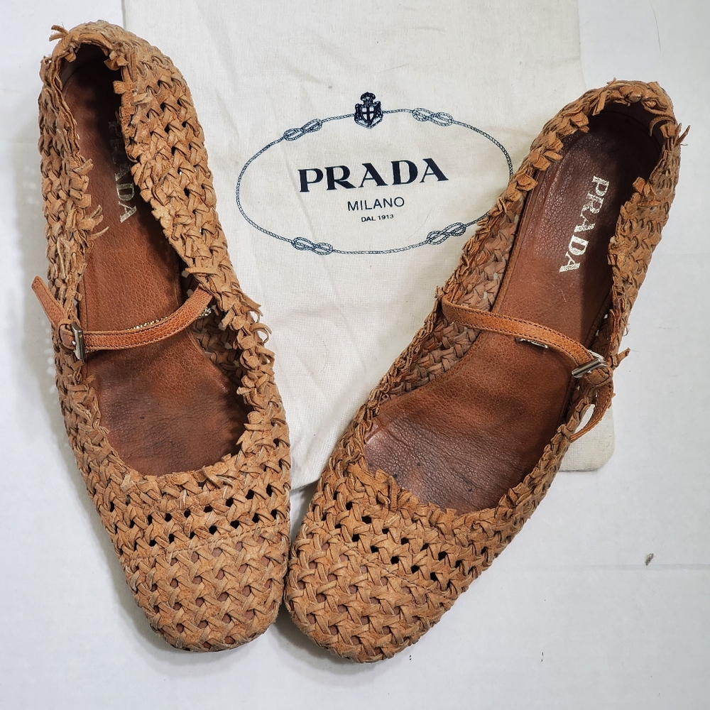Rare Prada Basketweave Natural Maryjanes